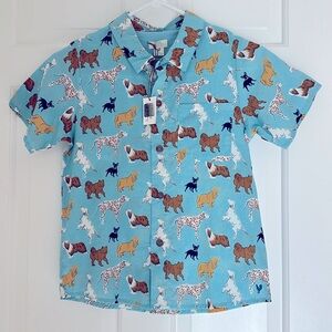 Blue Rooster Kids Button Down Shirt with Dogs NWT